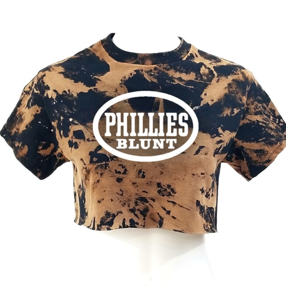 PHILLIES BLUNT Acid Washed Cropped Crop Top Vintage Style Rock Band Tee Rap Tee